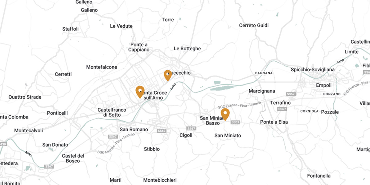 Mappa delle sedi Suntime tra Pisa e Firenze